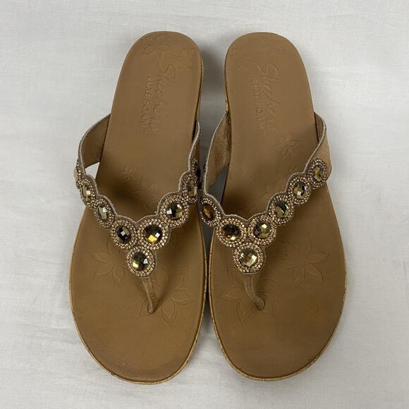 Skechers Beverlee Bizzy Babe Wedge Sandal Womens 10 Brown Rhinestone Luxe Foam - Picture 5 of 14